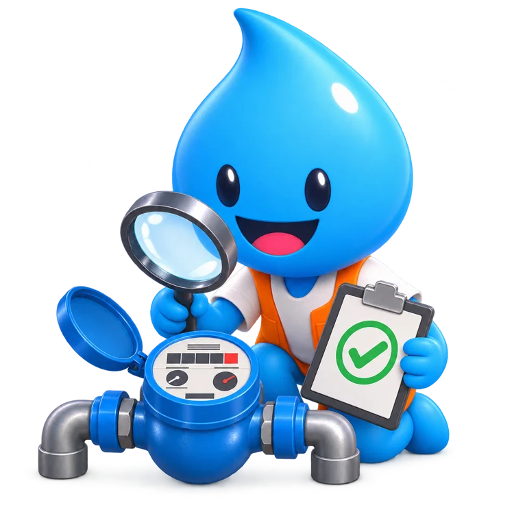 Mascote Drip conferindo medições com apoio da tecnologia